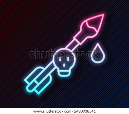 Glowing neon line Poison on the arrow icon isolated on black background. Poisoned arrow.  Vector