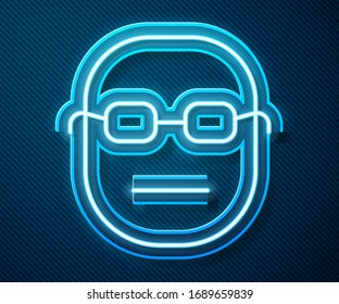 Glowing neon line Poker player icon isolated on blue background.  Vector Illustration