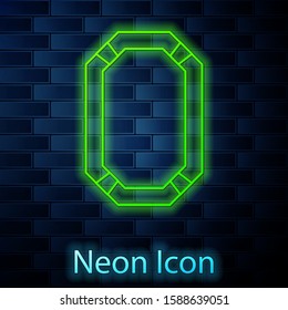 Glowing neon line Poker table icon isolated on brick wall background.  Vector Illustration