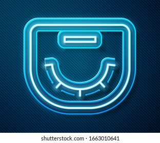 Glowing neon line Poker table icon isolated on blue background.  Vector Illustration