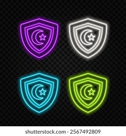 Glowing neon line Police badge icon isolated on black background. Sheriff badge sign. Vector.