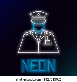 Glowing neon line Police officer icon isolated on black background. Colorful outline concept. Vector