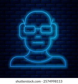 Glowing neon line Poor eyesight and corrected vision with optical glasses icon isolated on brick wall background.  Vector