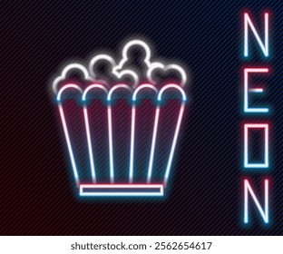 Glowing neon line Popcorn in cardboard box icon isolated on black background. Popcorn bucket box. Colorful outline concept. Vector Illustration