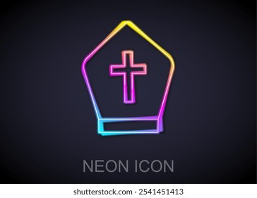 Brilhante neon linha ícone chapéu Papa isolado no fundo preto. Sinal de chapéu cristão.  Vetor