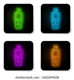 Glowing neon line Portable sensor icon isolated on white background. Black square button. Vector Illustration