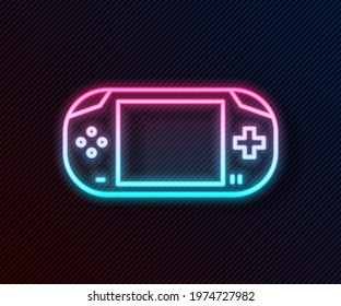 Glowing neon line Portable video game console icon isolated on black background. Gamepad sign. Gaming concept.  Vector Illustration