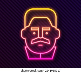 Glowing neon line Portrait of Joseph Stalin icon isolated on black background.  Vector