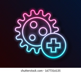 Glowing neon line Positive virus icon isolated on black background. Corona virus 2019-nCoV. Bacteria and germs, cell cancer, microbe, fungi.  Vector Illustration