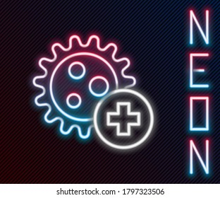 Glowing neon line Positive virus icon isolated on black background. Corona virus 2019-nCoV. Bacteria and germs, cell cancer, microbe, fungi. Colorful outline concept. Vector Illustration