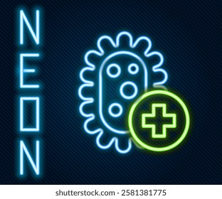 Glowing neon line Positive virus icon isolated on black background. Corona virus 2019-nCoV. Bacteria and germs, cell cancer, microbe, fungi. Colorful outline concept. Vector Illustration