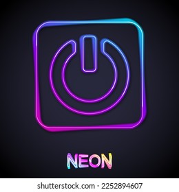 Línea de neón brillante Icono del botón de encendido aislado en el fondo negro. Iniciar el signo.  Vector