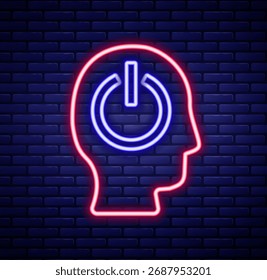 Glühende Neonzeile Power-Taste-Symbol einzeln auf Ziegelsteinwand Hintergrund. Startzeichen. Farbiges Umrisskonzept Vektorgrafik