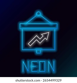 Glowing neon line Präsentation finanzielle Business-Board mit Grafik, Zeitplan, Diagramm, Diagramm, Infografik, Tortendiagramm Symbol einzeln auf schwarzem Hintergrund. Farbiges Umrisskonzept Vektorgrafik