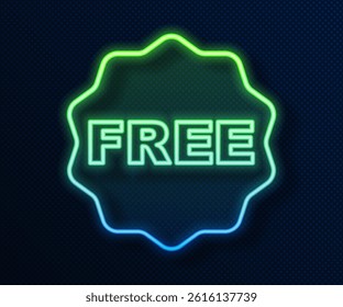 Glowing neon line Price tag with an inscription Free icon isolated on blue background. Badge for price. Promo tag discount.  Vector