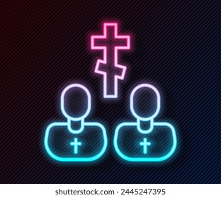 Glowing neon line Priest icon isolated on black background.  Vector