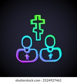 Glowing neon line Priest icon isolated on black background.  Vector