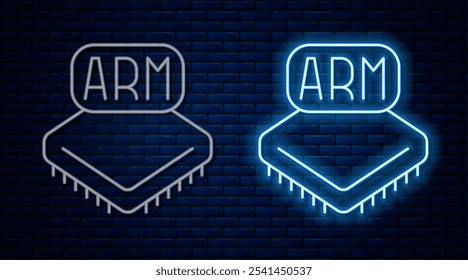 Glowing neon line Processor icon isolated on brick wall background. CPU, central processing unit, microchip, microcircuit, computer processor, chip.  Vector