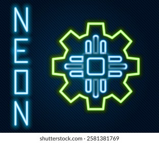 Glowing neon line Processor icon isolated on black background. CPU, central processing unit, microchip, microcircuit, computer processor, chip. Colorful outline concept. Vector Illustration