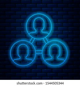 Glowing neon line Project team base icon isolated on brick wall background. Business analysis and planning, consulting, team work, project management.  Vector Illustration