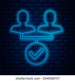 Glowing neon line Project team base icon isolated on brick wall background. Business analysis and planning, consulting, team work, project management.  Vector Illustration