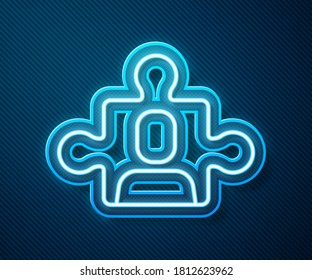Línea de neón brillante Icono base del equipo del proyecto aislado en fondo azul. Análisis y planificación del negocio, consultoría, trabajo en equipo, gestión de proyectos.  Vector