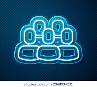 Glowing neon line Project team base icon isolated on blue background. Business analysis and planning, consulting, team work, project management.  Vector