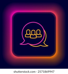 Glowing neon line Project team base icon isolated on black background. Business analysis and planning, consulting, team work, project management. Developers. Colorful outline concept. Vector