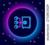 Glowing neon line Proof of stake icon isolated on black background. Cryptocurrency economy and finance collection. Colorful outline concept. Vector