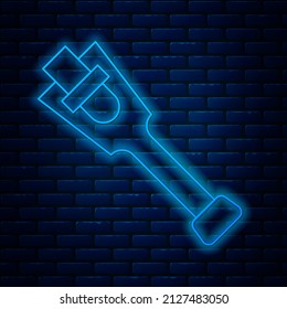 Glühende Neonline Prothese Bein Symbol einzeln auf Backsteinwand Hintergrund. Futuristisches Konzept von bionischem Bein, robotermechanischem Bein.  Vektorgrafik