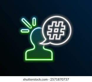 Glowing neon line Protest icon isolated on black background. Meeting, protester, picket, speech, banner, protest placard, petition, leader, leaflet. Colorful outline concept. Vector