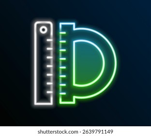 Glowing neon line Protractor grid for measuring degrees icon isolated on black background. Tilt angle meter. Measuring tool. Geometric symbol. Colorful outline concept. Vector