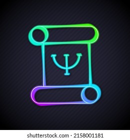 Glowing neon line Psychology book icon isolated on black background. Psi symbol. Mental health concept, psychoanalysis analysis and psychotherapy.  Vector