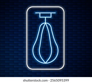 Glowing neon line Punching bag icon isolated on brick wall background.  Vector