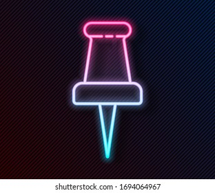 Glowing neon line Push pin icon isolated on black background. Thumbtacks sign.  Vector Illustration