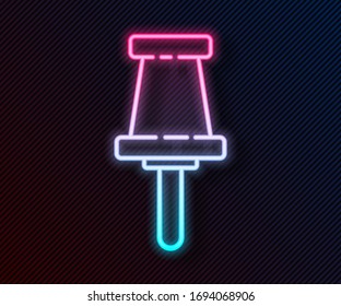 Glowing neon line Push pin icon isolated on black background. Thumbtacks sign.  Vector Illustration