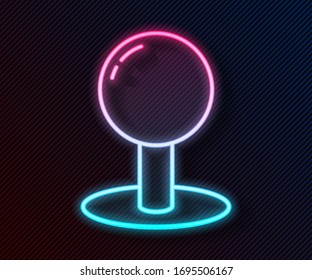 Glowing neon line Push pin icon isolated on black background. Thumbtacks sign.  Vector Illustration