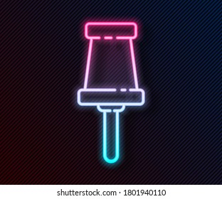 Línea de neón brillante Icono del pasador de inserción aislado en el fondo negro. Señal de miniaturas.  Ilustración vectorial