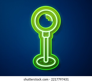 Línea de neón brillante Icono del pasador de inserción aislado en fondo azul. Señal de miniaturas.  Vector