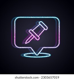 Línea de neón brillante Icono del pasador de inserción aislado en el fondo negro. Señal de miniaturas.  Vector