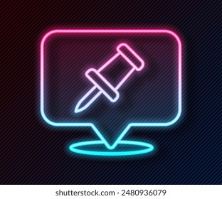 Glowing neon line Push pin icon isolated on black background. Thumbtacks sign.  Vector