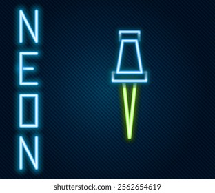 Glowing neon line Push pin icon isolated on black background. Thumbtacks sign. Colorful outline concept. Vector Illustration