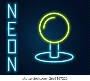 Icono de pin de empuje de línea de neón brillante aislado sobre fondo negro. Signo de Thumbtacks. Concepto de contorno colorido. Vector
