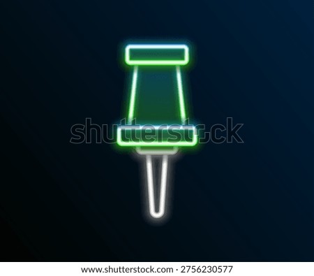 Glowing neon line Push pin icon isolated on black background. Thumbtacks sign. Colorful outline concept. Vector