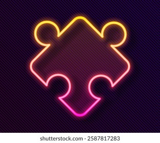 Glowing neon line Puzzle pieces toy icon isolated on black background.  Vector