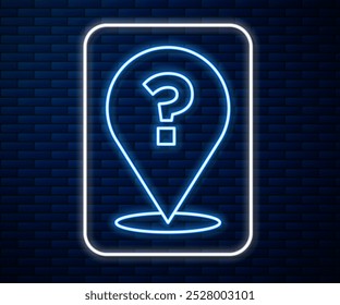 Leuchtende Neonlinie Fragezeichen-Symbol einzeln auf Ziegelwand-Hintergrund. FAQ-Zeichen. Kopieren Sie Dateien, Chat-Sprechblase und Diagramm.  Vektorgrafik