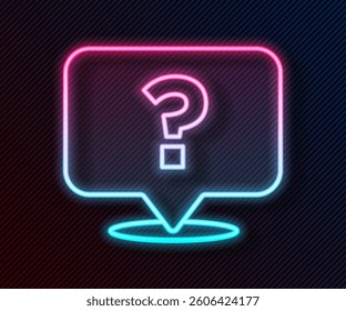 Glowing neon line Question mark icon isolated on black background. FAQ sign. Copy files, chat speech bubble and chart.  Vector