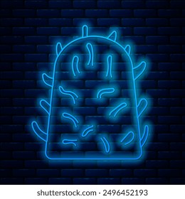 Glowing neon line Rabies virus disease microorganisms icon isolated on brick wall background.  Vector Illustration