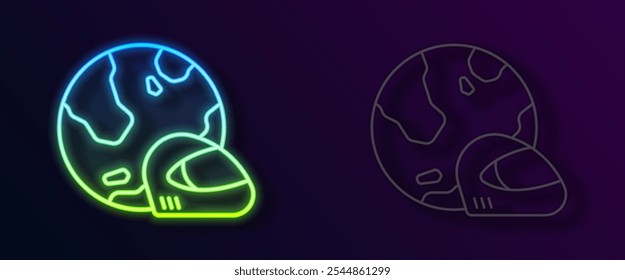 Glowing neon line Racing helmet icon isolated on black background. Extreme sport. Sport equipment.  Vector