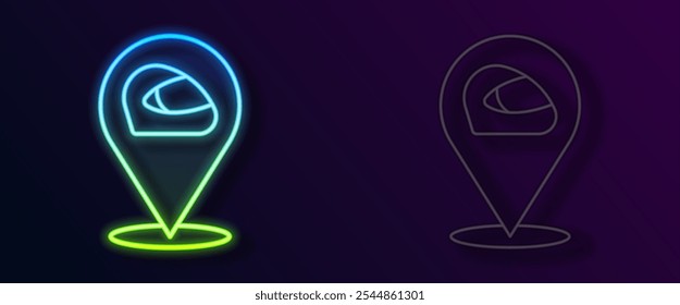 Glowing neon line Racing helmet icon isolated on black background. Extreme sport. Sport equipment.  Vector